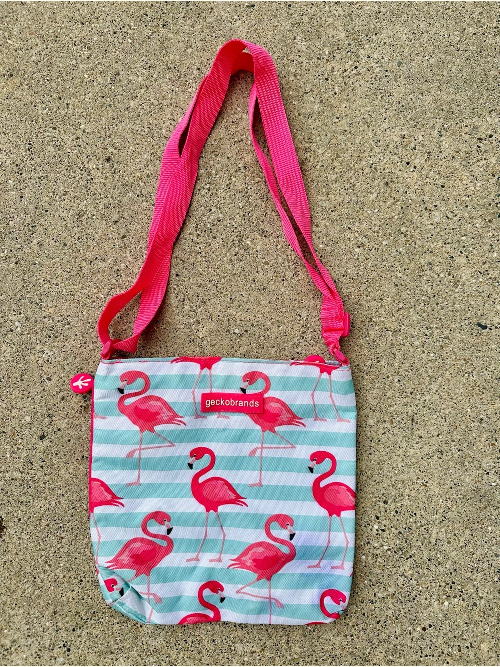 GECKOBRANDS Neon Flamingo Stripe Crossbody Wet Bag in Aqua & Hot Pink